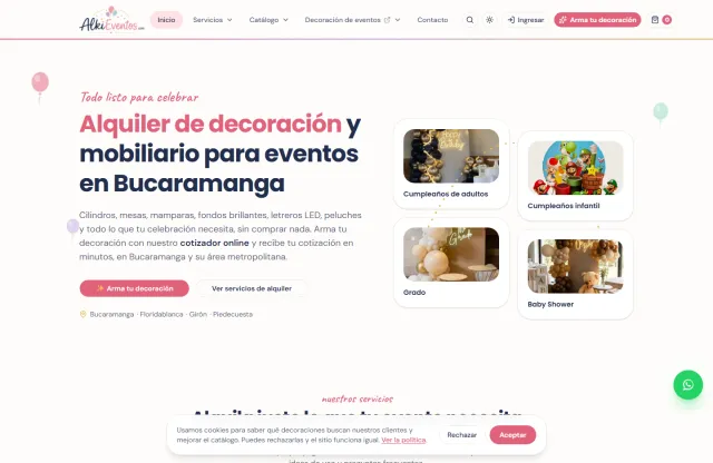 Página de inicio de AlkiEventos, proyecto de plataforma de alquiler
