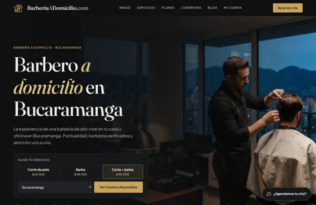 Página de inicio de BarberíaADomicilio.com, proyecto de reservas y pagos en línea