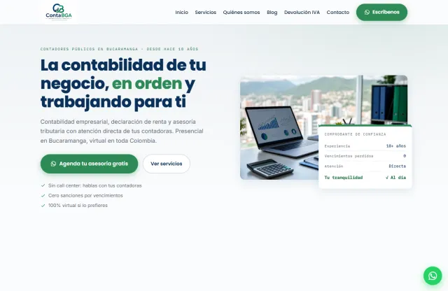 Página de inicio de ContaBGA, proyecto de firma contable