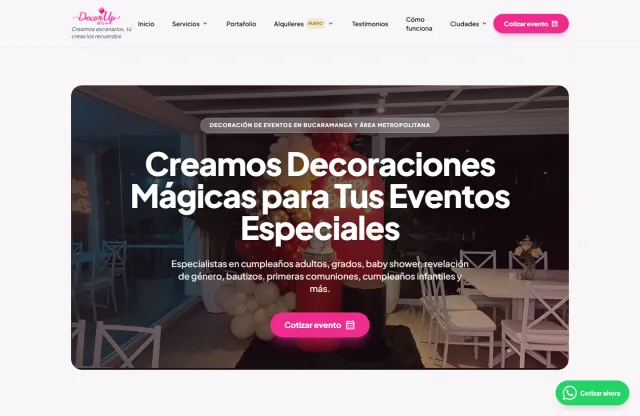 Página de inicio de DecorUp BGA, proyecto de decoración de eventos