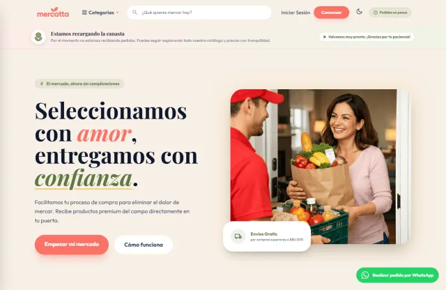 Página de inicio de Mercatta, proyecto de tienda online y domicilios