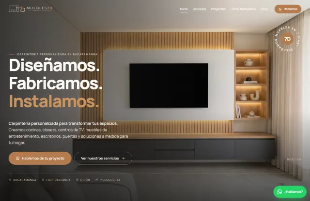 Página de inicio de Muebles7D, proyecto de carpintería y diseño interior