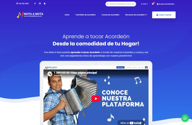 Página de inicio de Nota A Nota, proyecto de plataforma educativa